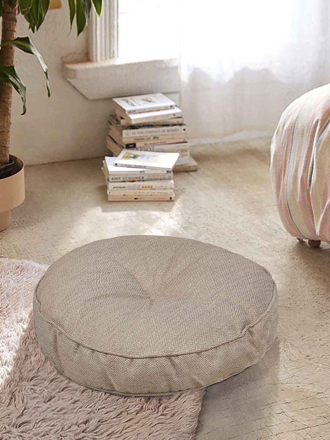 

S9home by Seasons Beige Textured Round Floor Cushion