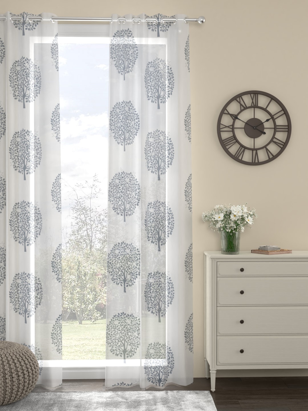 

ROSARA HOME White & Grey Printed Single Door Curtain