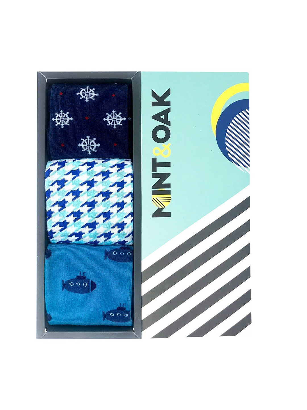 

Mint & Oak Men Pack Of 3 Patterned Calf-Length Socks, Navy blue