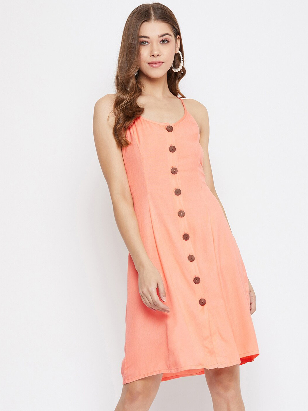 

LUCERO Women Peach-Coloured Solid A-Line Dress