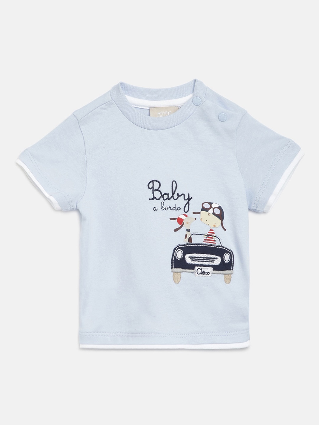

Chicco Boys Blue Self Design Round Neck Pure Cotton T-shirt