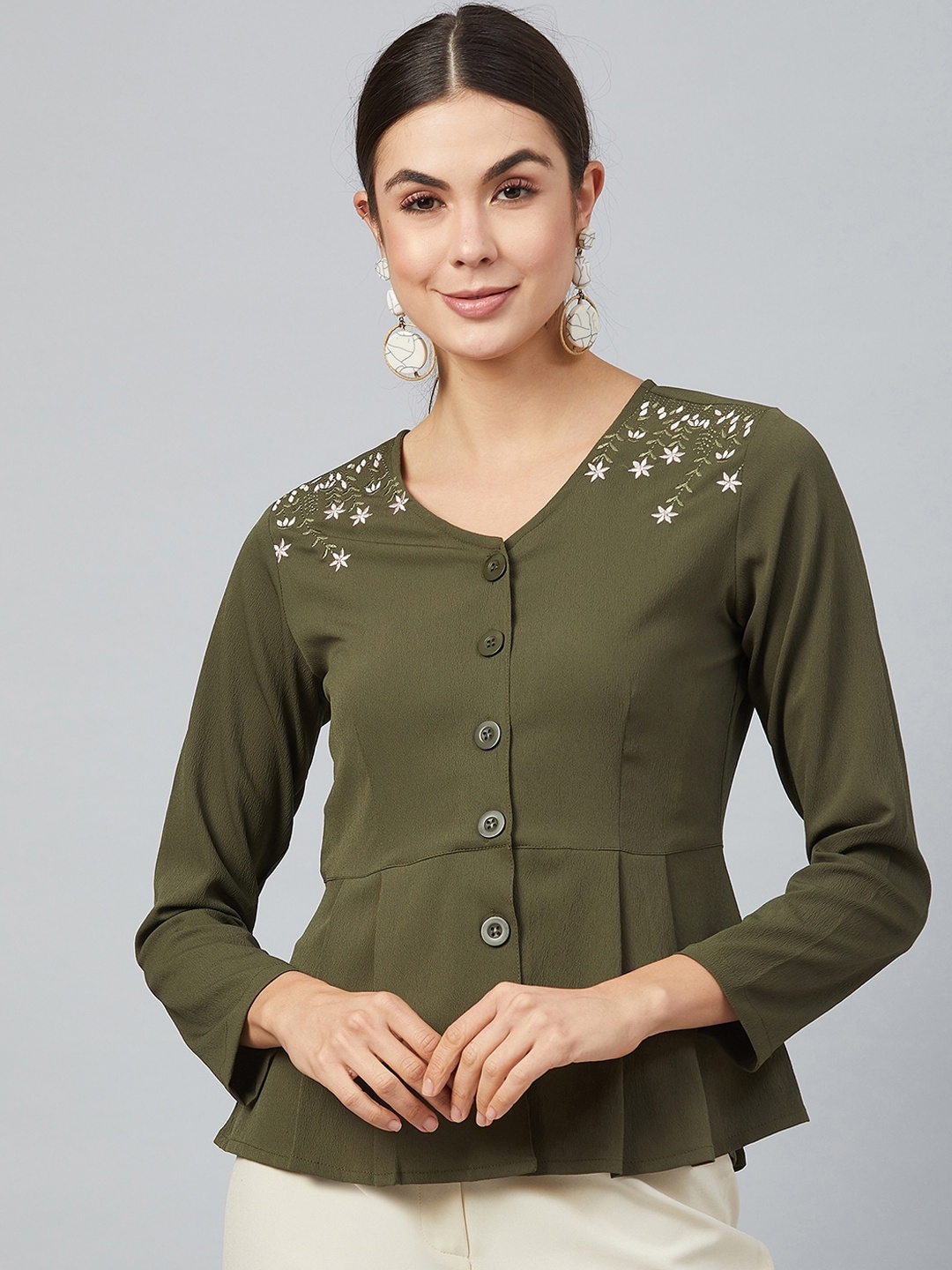 

Marie Claire Women Green Solid Peplum Top