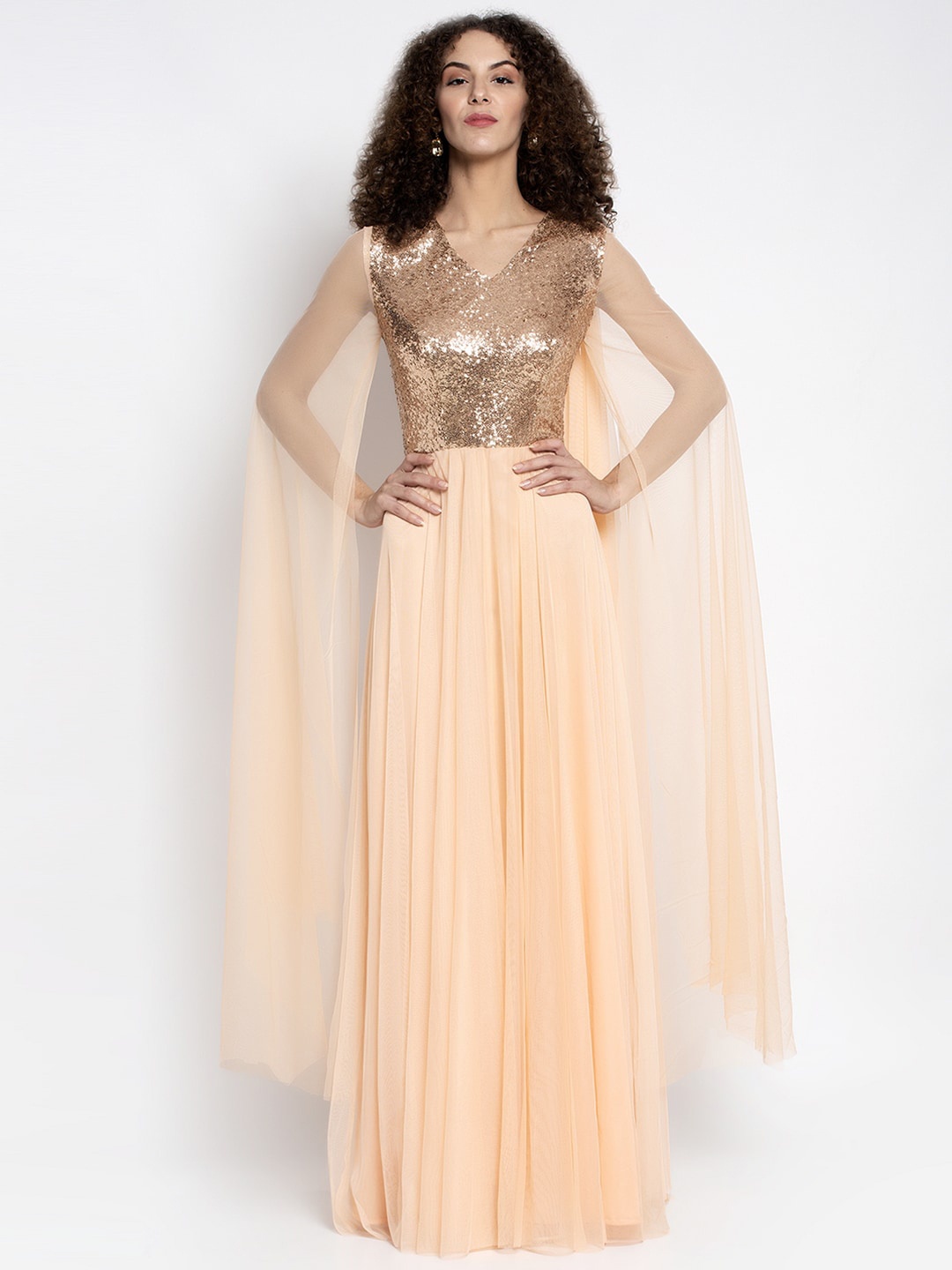 

Just Wow Women Peach-Coloured Embellished Maxi Dress