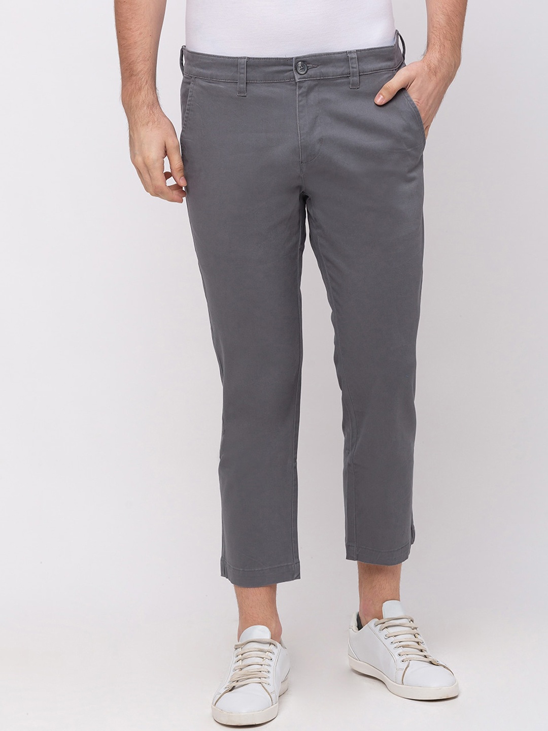 GIORDANO Men Grey Slim Fit Solid Regular Trousers