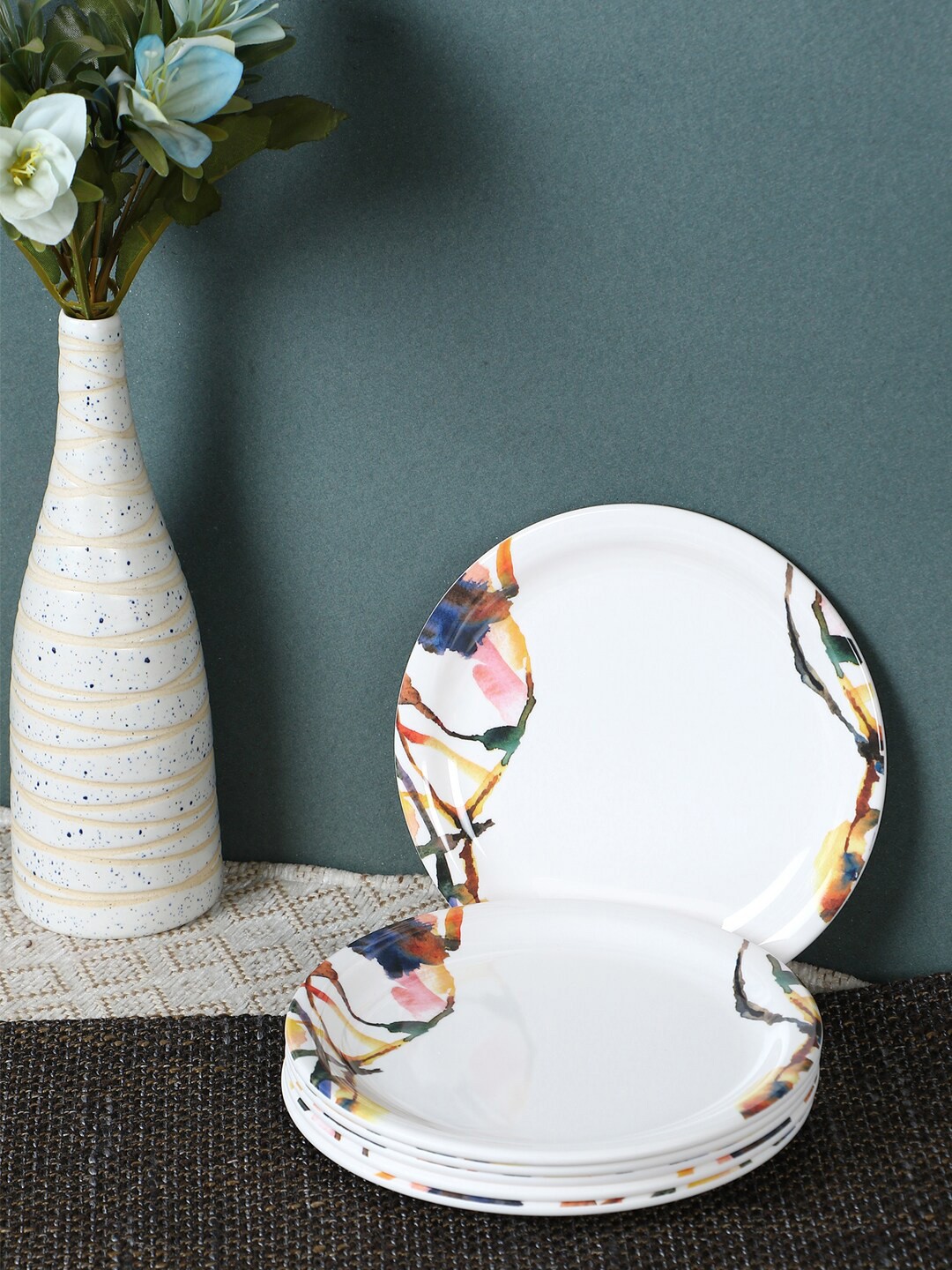 

Servewell Unisex White Printed 6 Pcs Melamine Dinner Plates Set