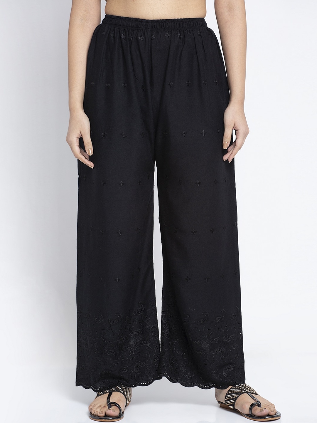 

GRACIT Women Black Embroidered Flared Palazzos