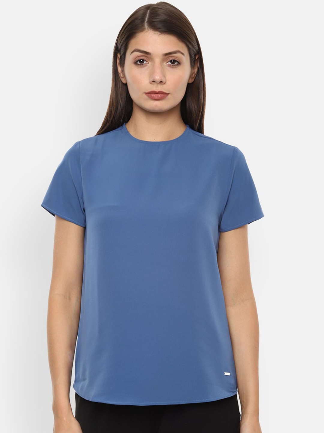 

Van Heusen Woman Women Blue Solid Round Neck T-shirt