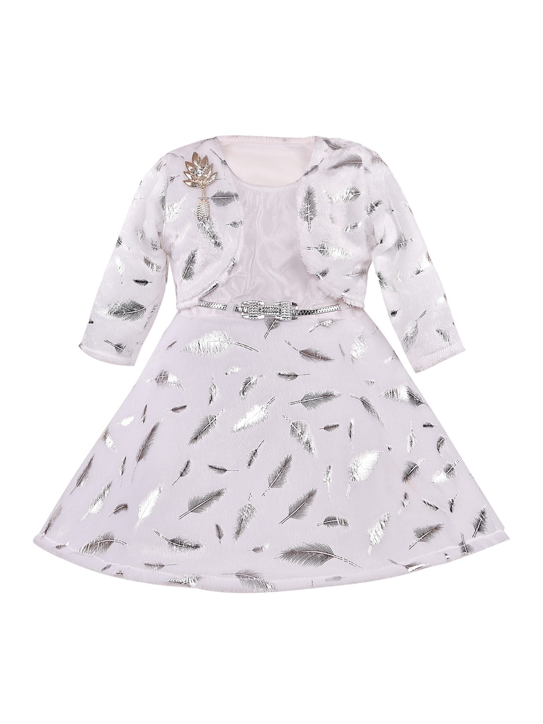 

Wish Karo Girls White Printed Fit and Flare Dress