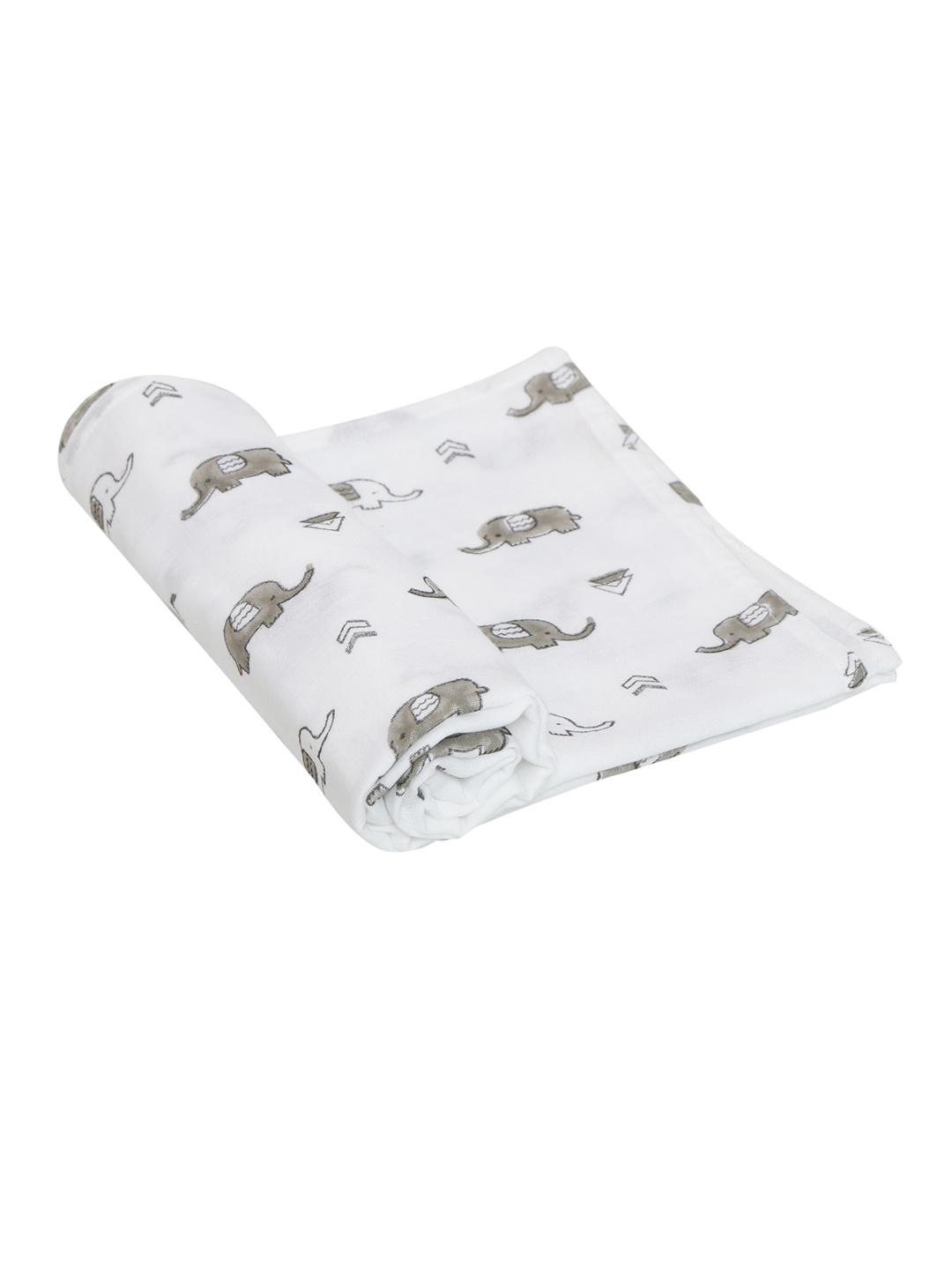 

Moms Home Infant Kids White & Grey Elephant Printed Organic Cotton Sustainable Muslin Swaddle