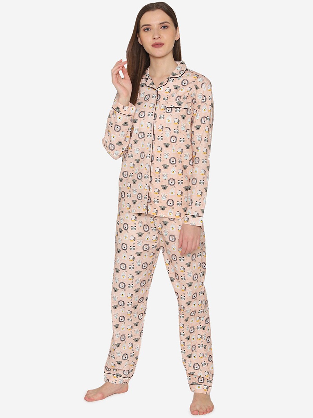 

Fluffalump Women Peach & White Printed Night Suit