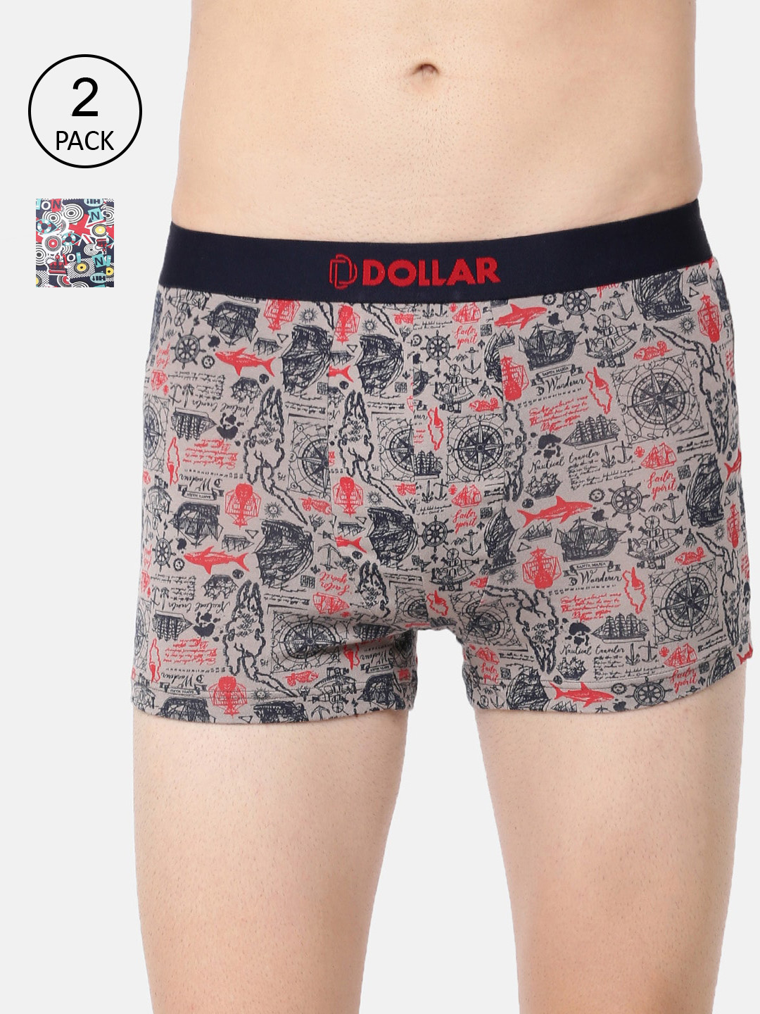 

Dollar Bigboss Men Printed Pack of 2 Combed Cotton Trendy Trunk, Assorted