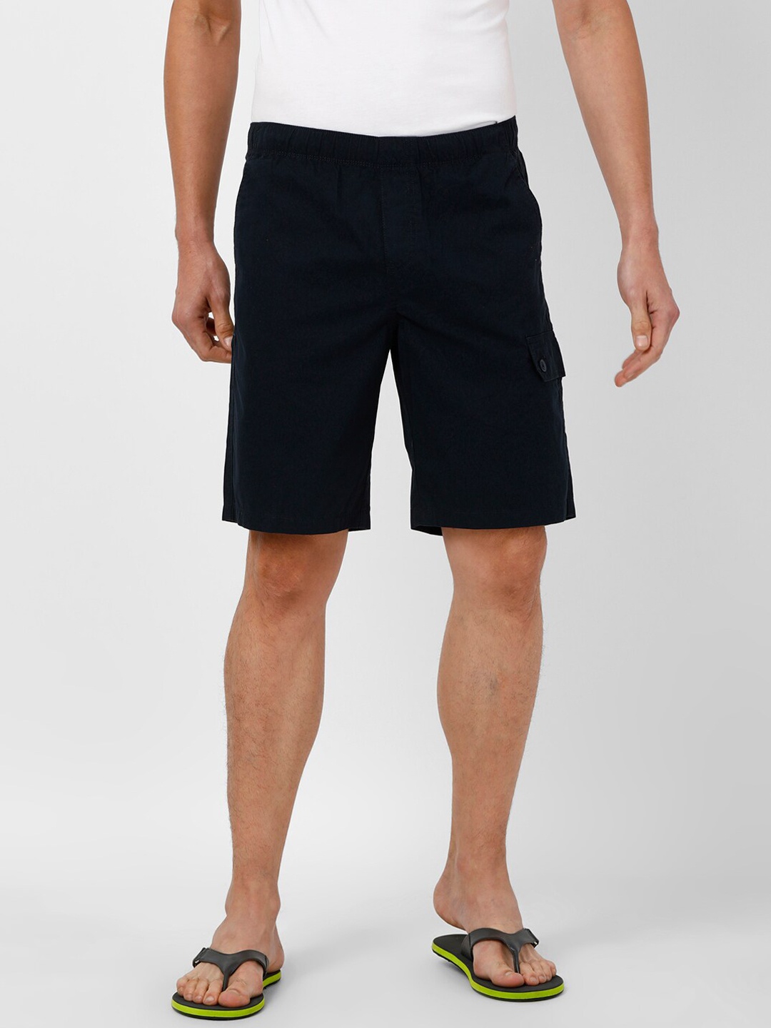 

t-base Men Navy Blue Solid Cotton Lounge Shorts