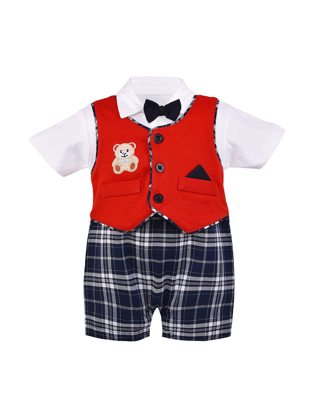 

Wish Karo Infant Kids Red & Blue Checked Rompers