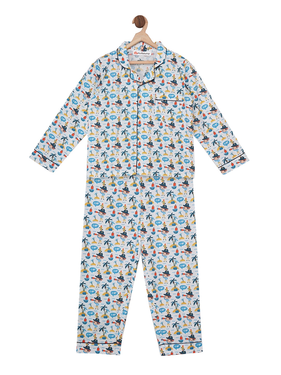 

Fluffalump Kids Off-White & Blue Printed Night Suit