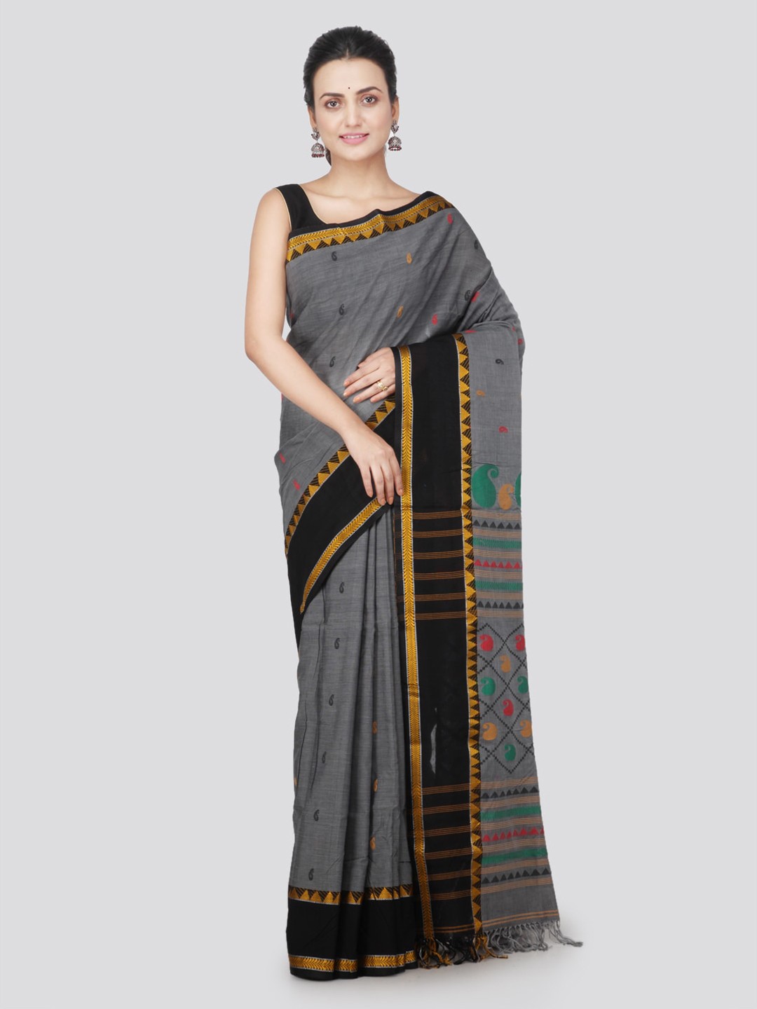 

PinkLoom Grey & Black Pure Cotton Woven Design Handloom Saree
