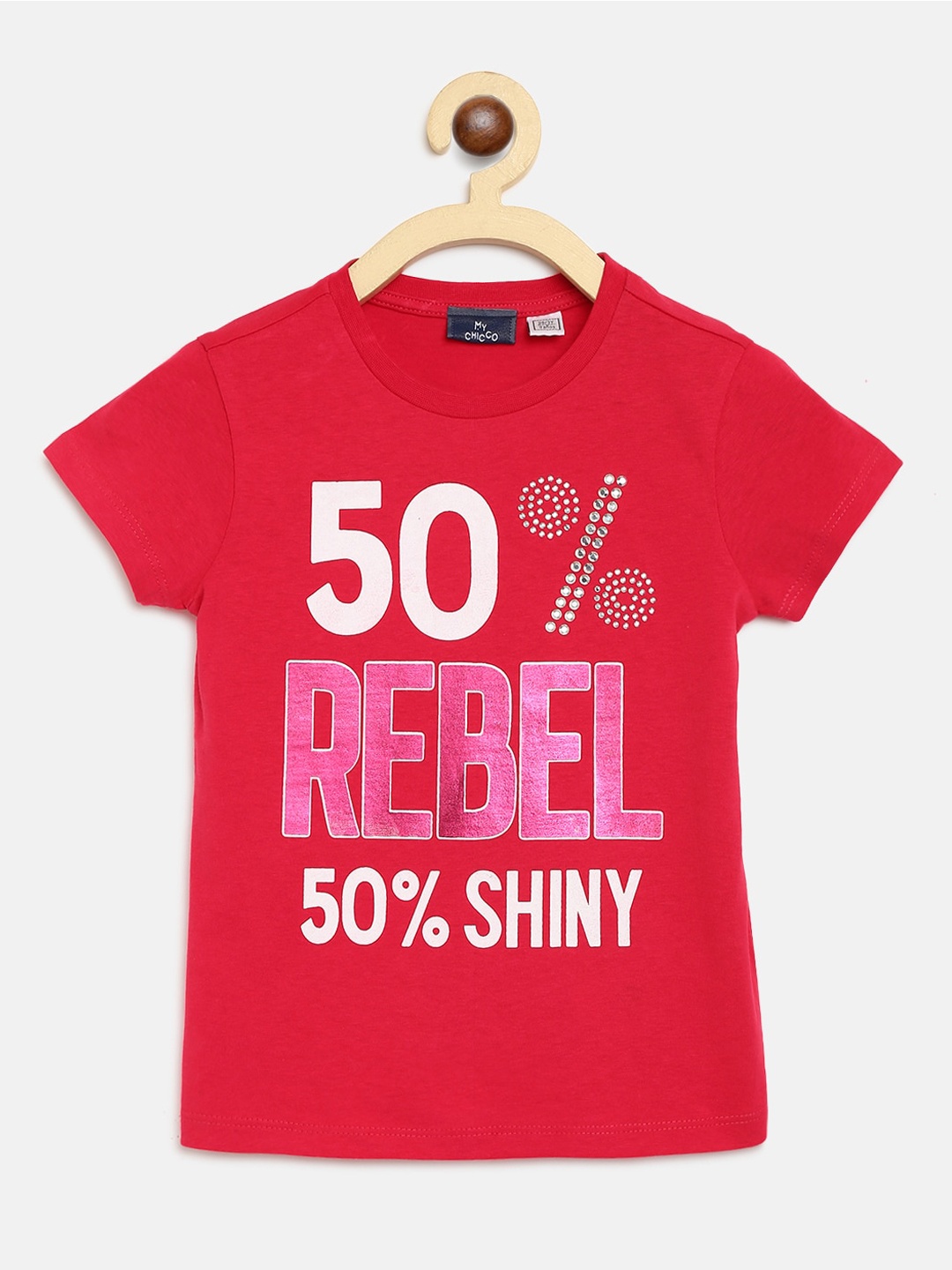 Chicco Girls Red Printed Round Neck T-shirt