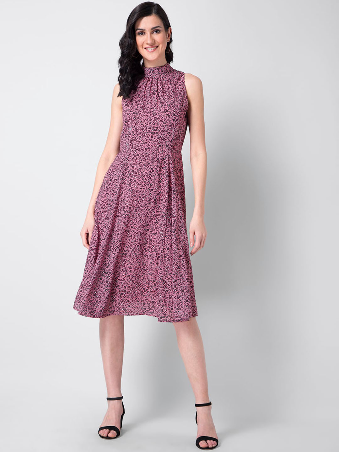 

FabAlley Women Pink Printed Fit and Flare Dress