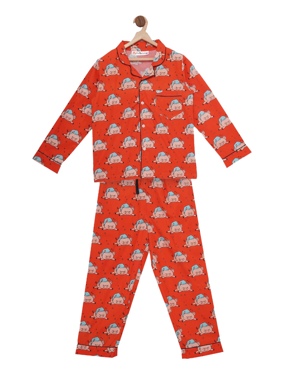 

Fluffalump Unisex Kids Red & Pink Printed Night Suit