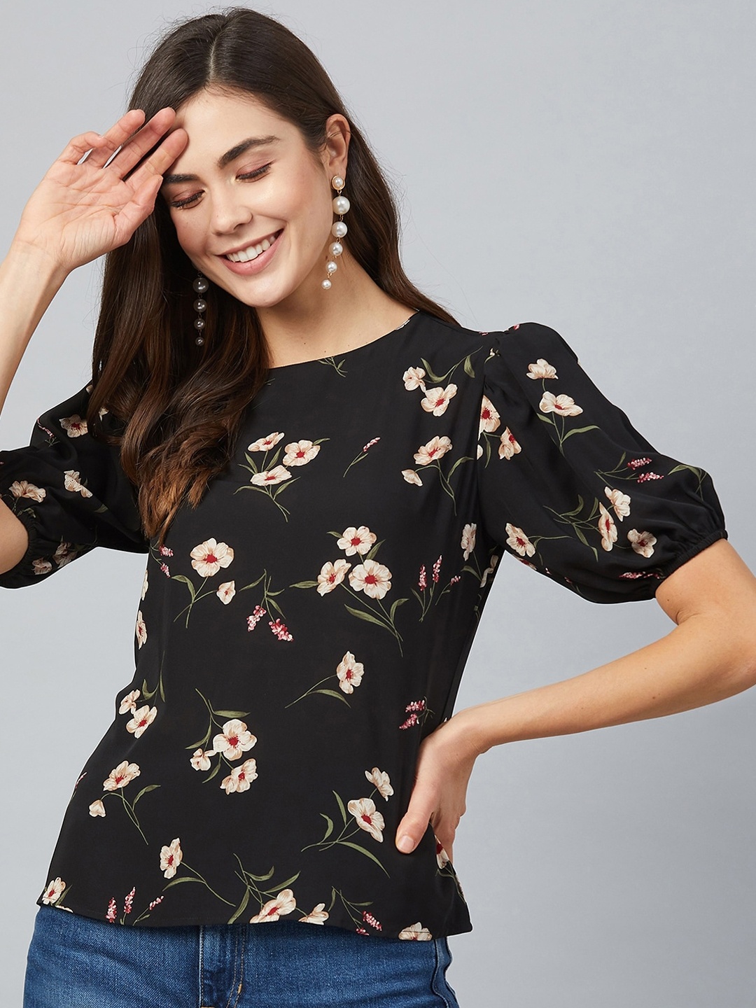 

Marie Claire Women Black Floral Printed Top