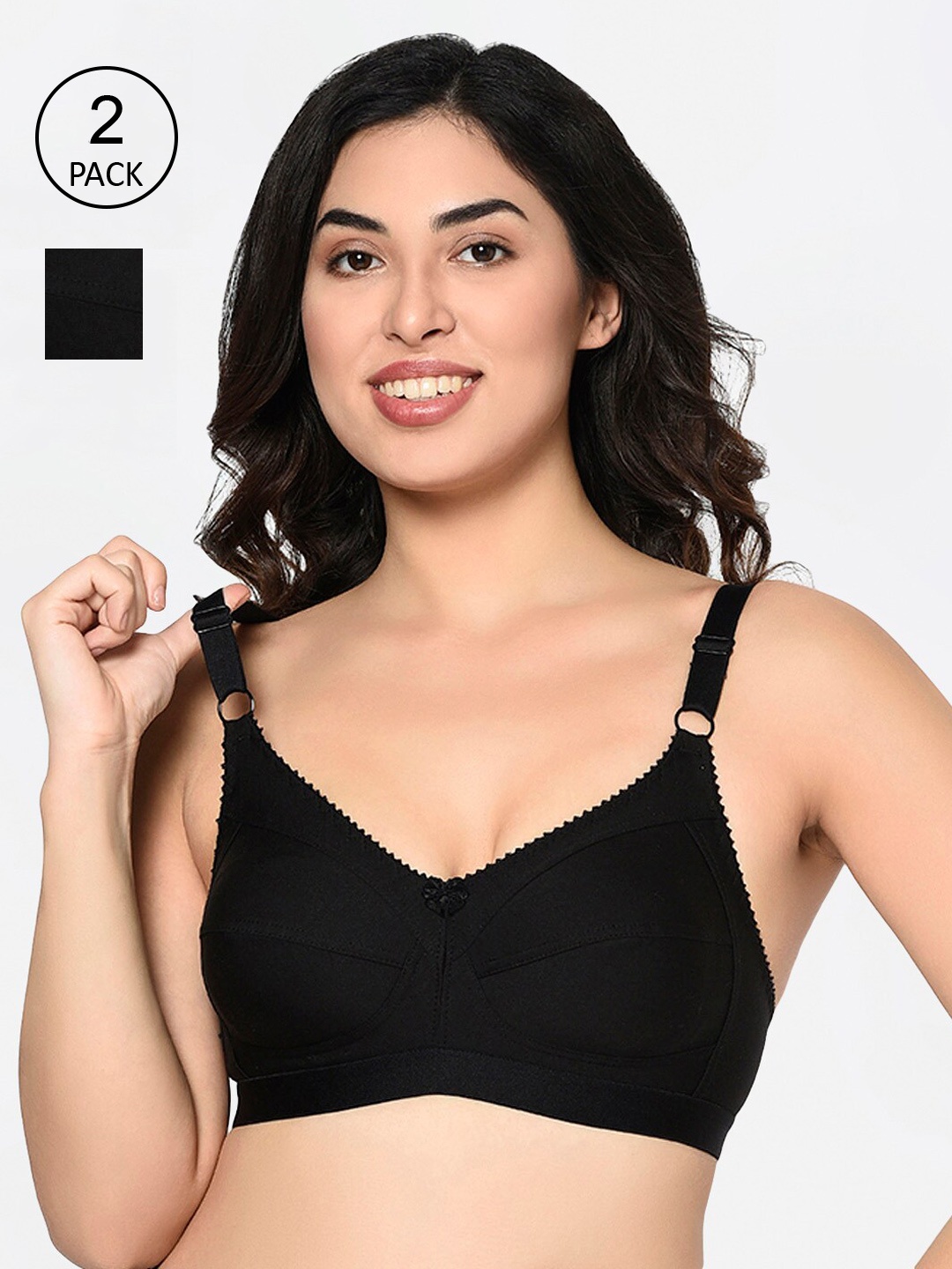 

Bodycare Pack Of 2 Solid Non-Wired Non Padded Everyday Bra 6581B, Black