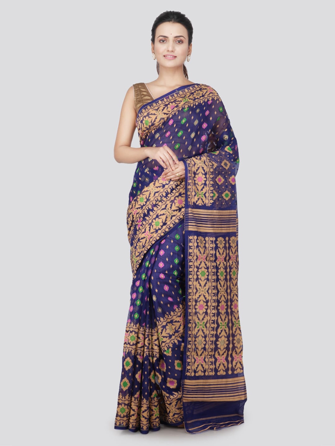

PinkLoom Blue Pure Cotton Woven Design Jamdani Saree