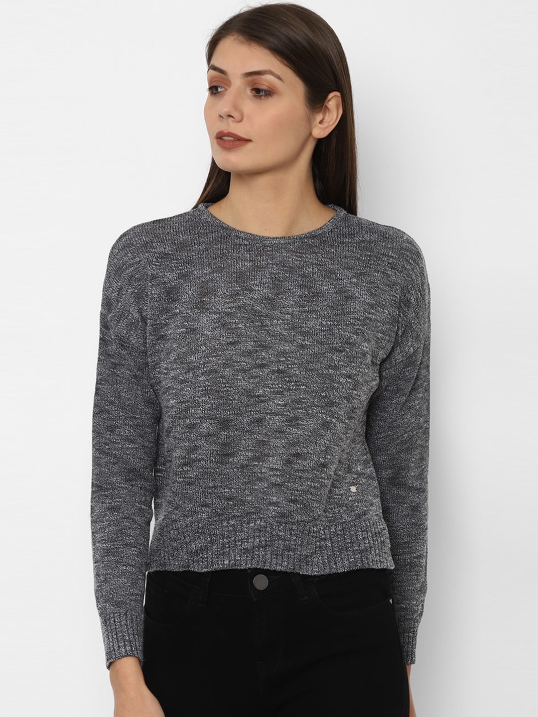 

Allen Solly Woman Women Grey Self Design Pullover Cotton Sweater