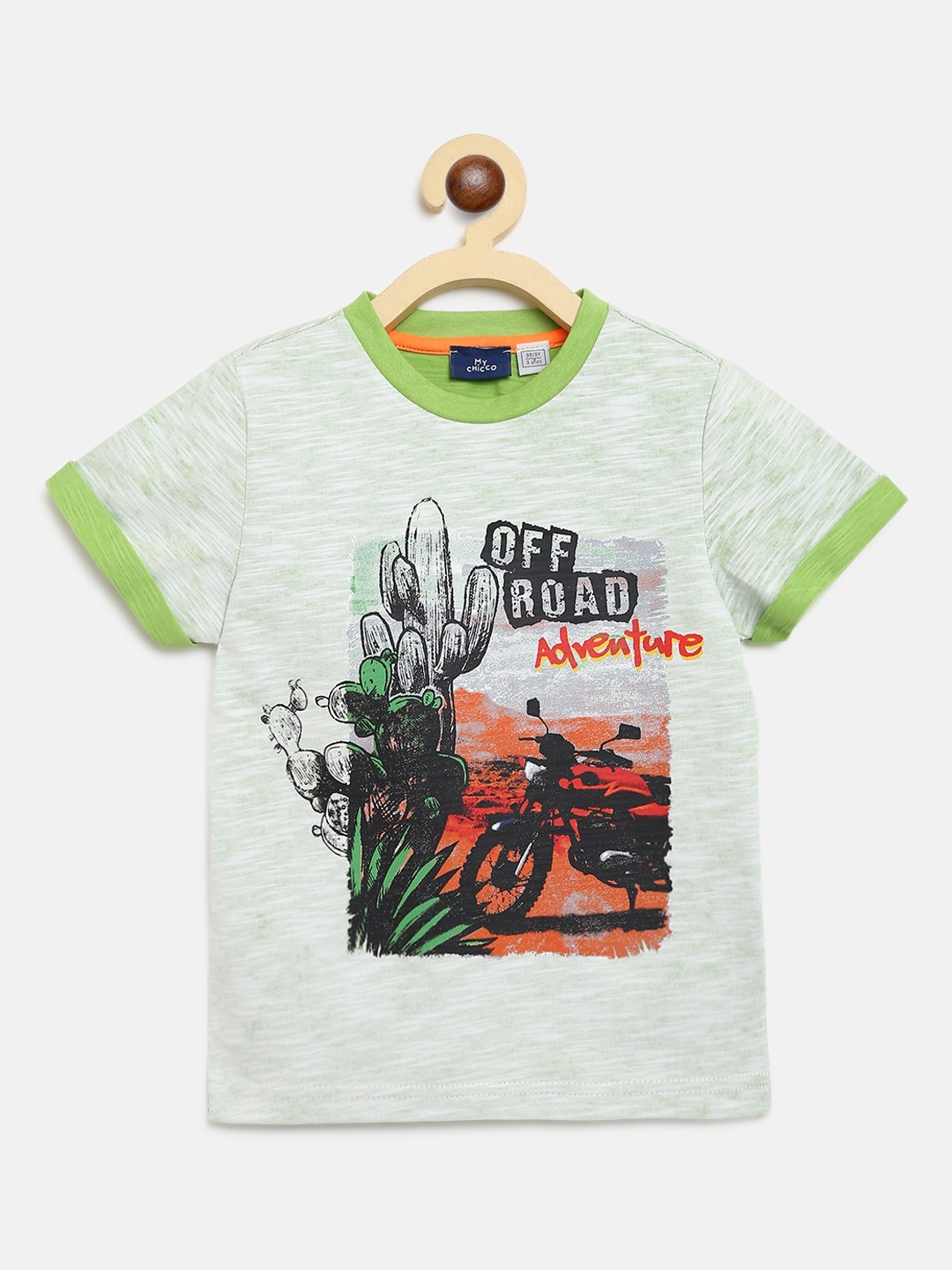 

Chicco Boys Green Printed Cotton Round Neck Pure Cotton T-shirt