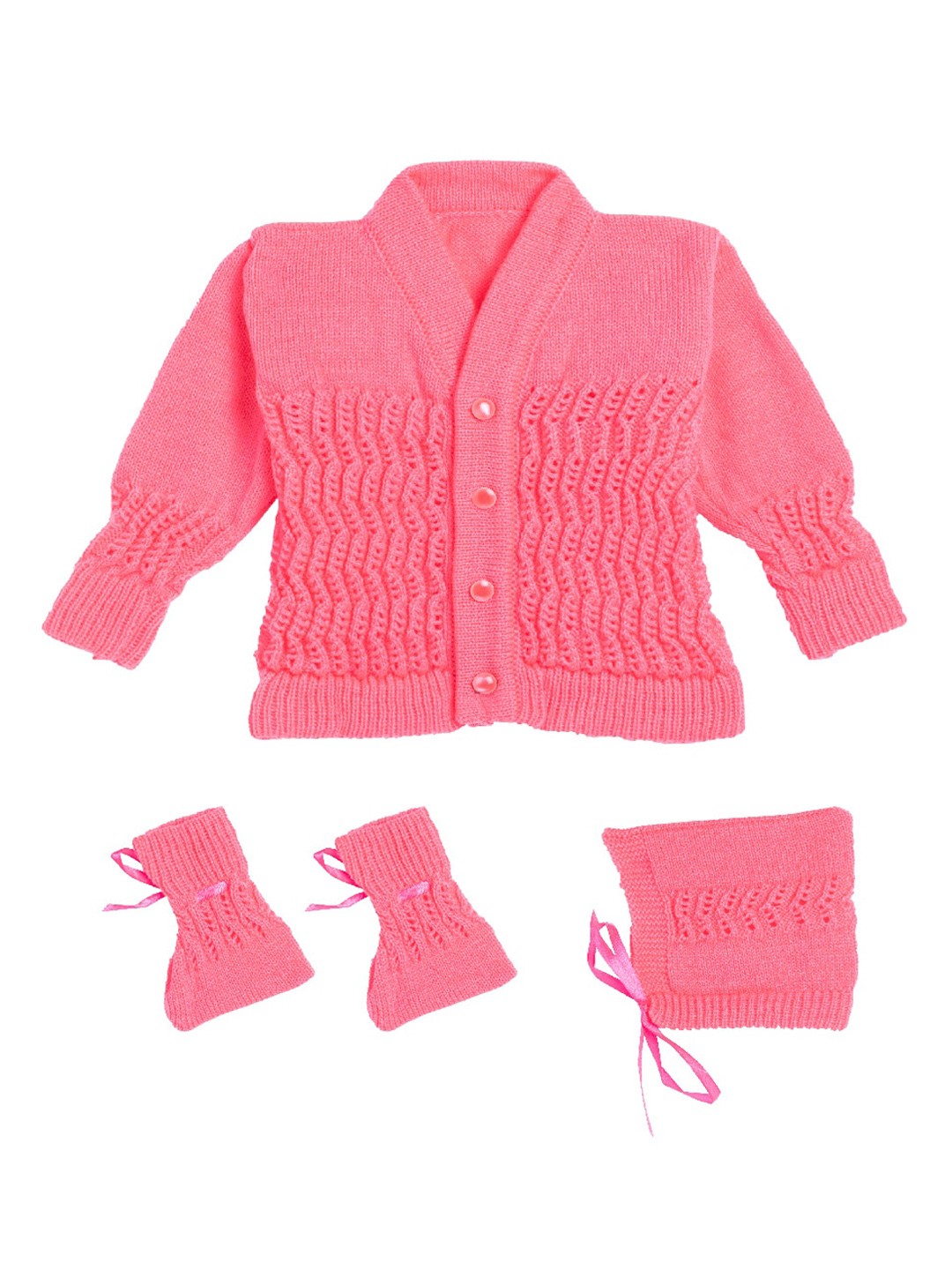 

Little Angels Unisex Kids Pink Self Design Cardigan