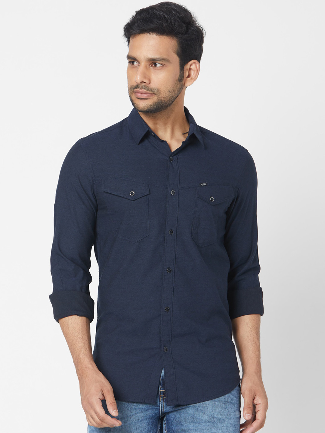 

Mufti Men Navy Blue Slim Fit Solid Casual Shirt
