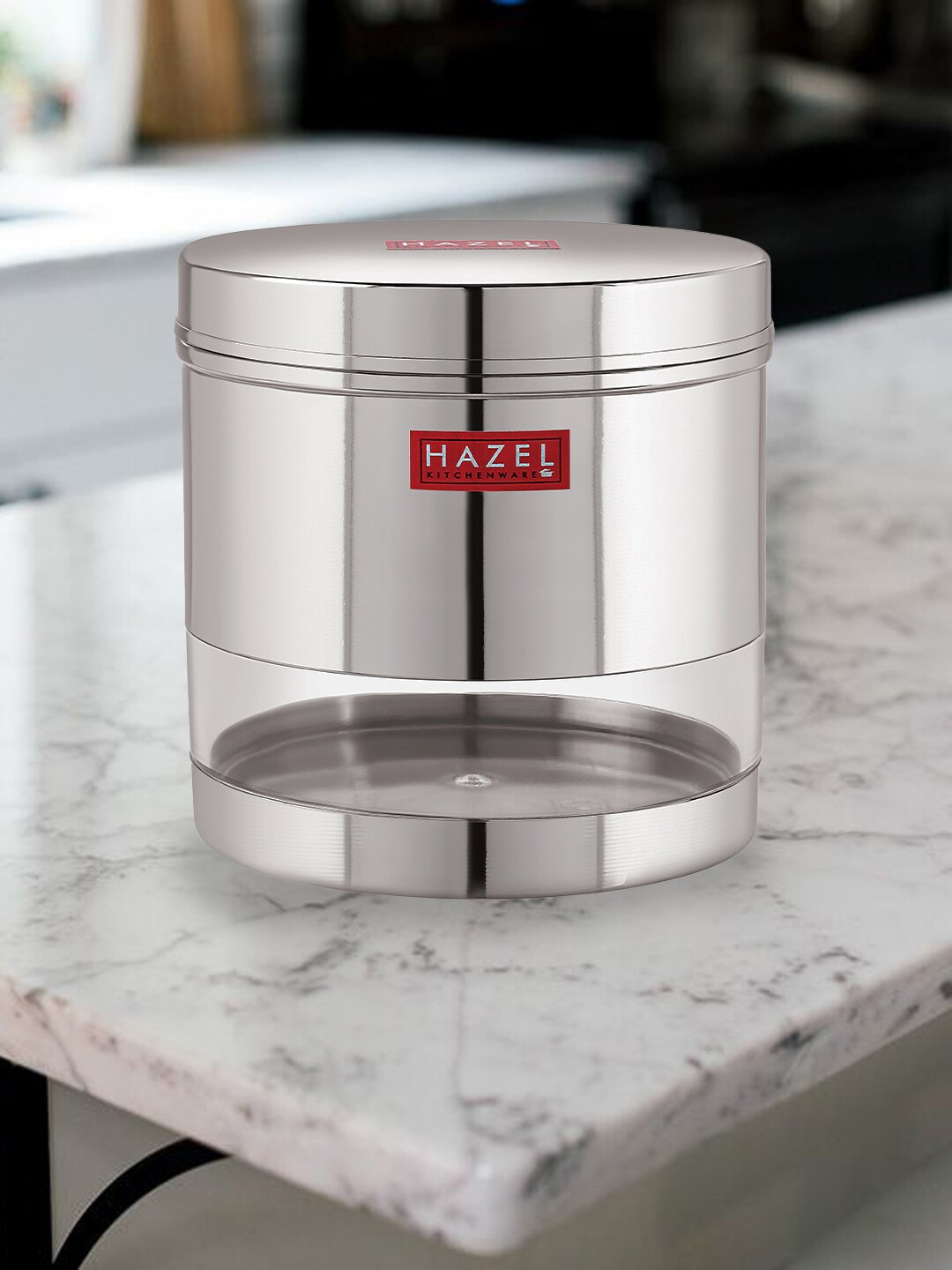 

HAZEL Set Of 2 Silver-Toned & Transparent Stainless Steel Transparent Wide Mouth See Through Containers 1350 ml