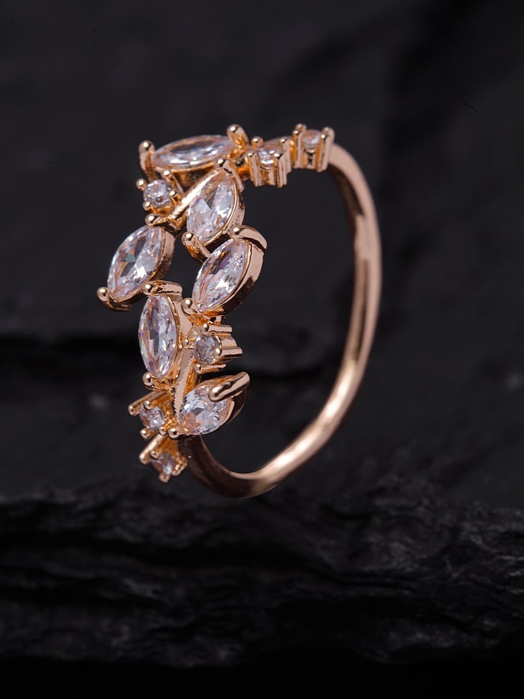 

Ferosh Rose Gold Rhinestone-Studded Adjustable Finger Ring