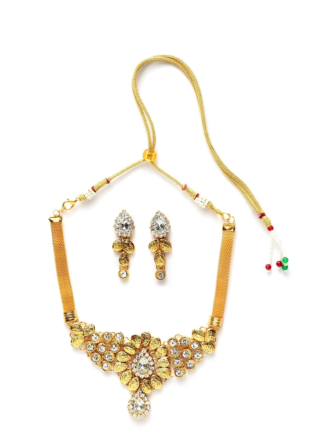 ANIKAS CREATION Gold-Plated White Stone-Studded Sustainable Vilandi Jewellery Set