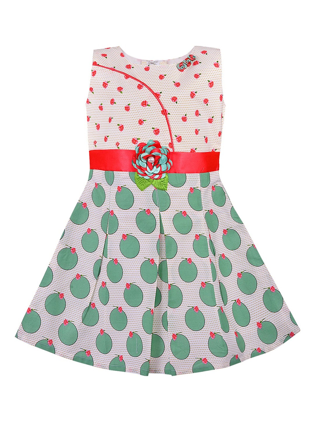 

Wish Karo Girls Green Printed Fit and Flare Dress