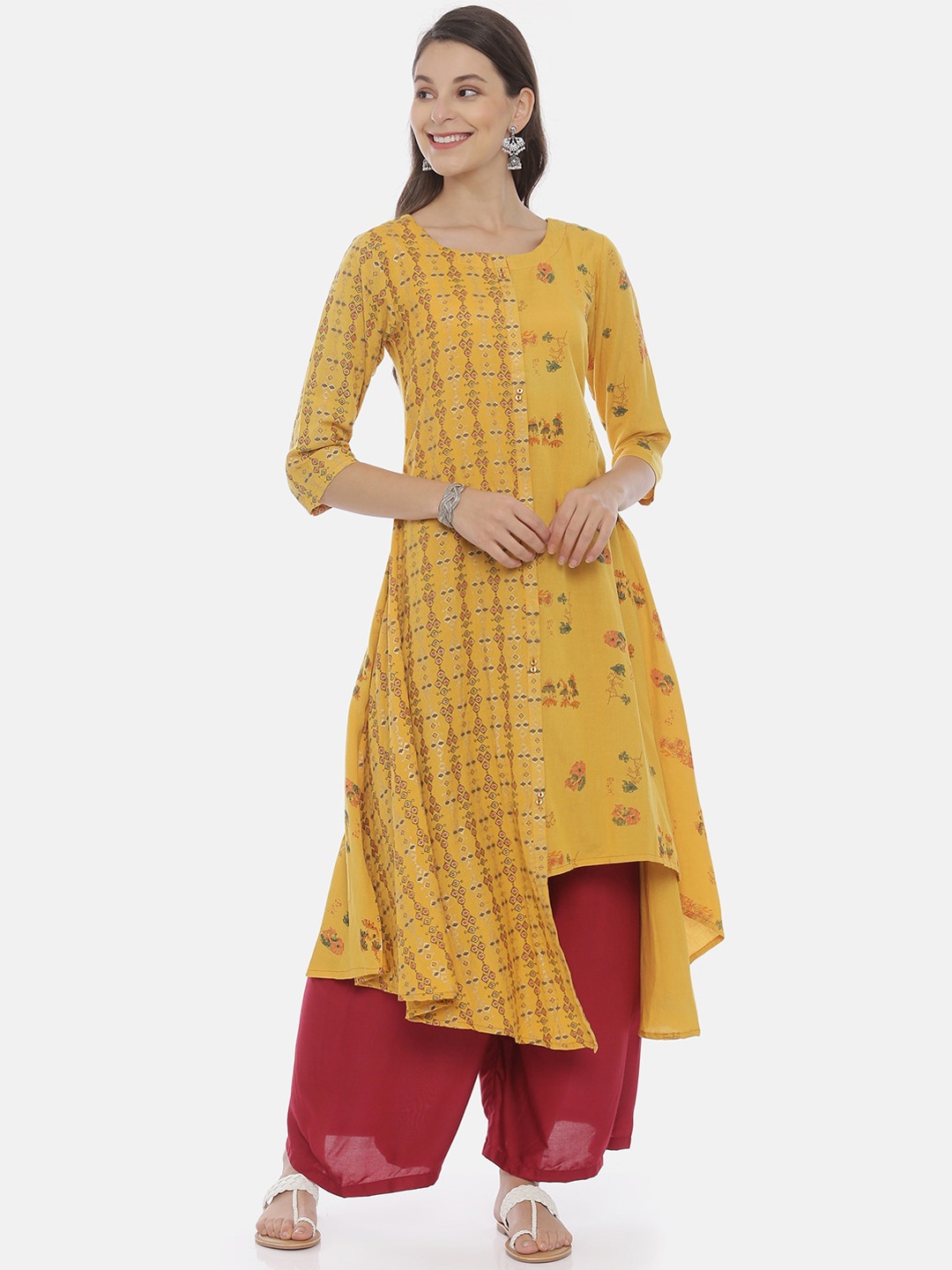 

Neerus Women Mustard Yellow Printed A-Line Kurta