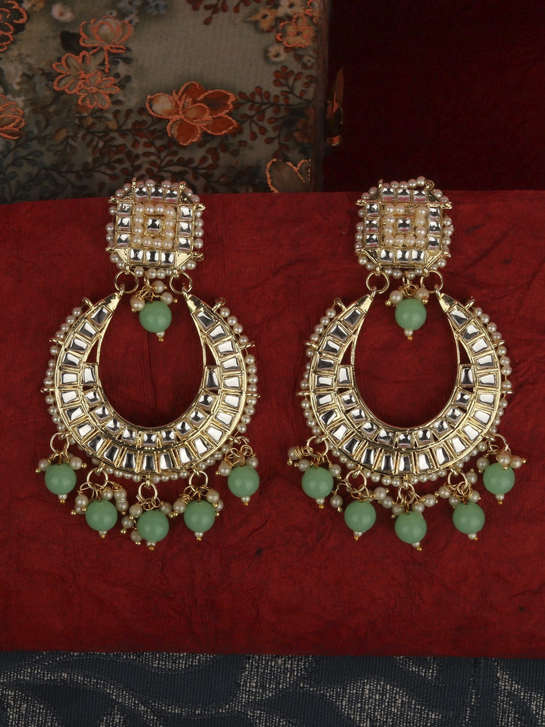 

ANIKAS CREATION Sea Green & Gold-Plated Classic Chandbalis