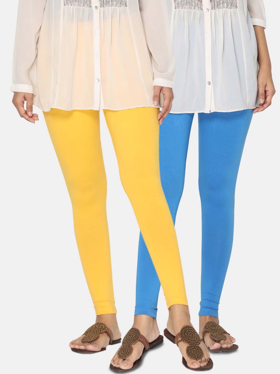 

TSG Bliss Women Pack Of 2 Solid Ankle-Length Leggings, Blue
