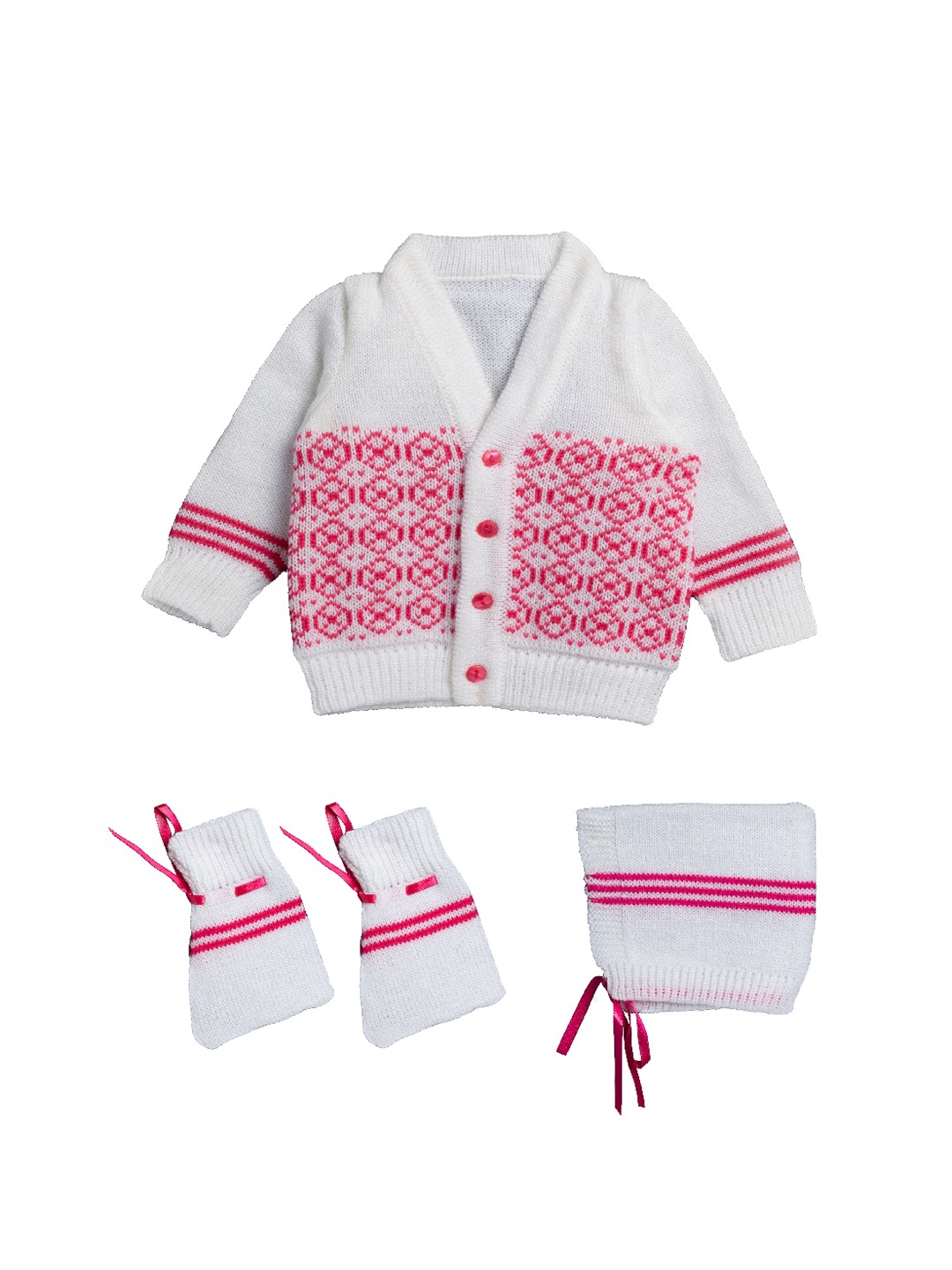 

Little Angels Kids Pink Self Design Cardigan Sweater Set