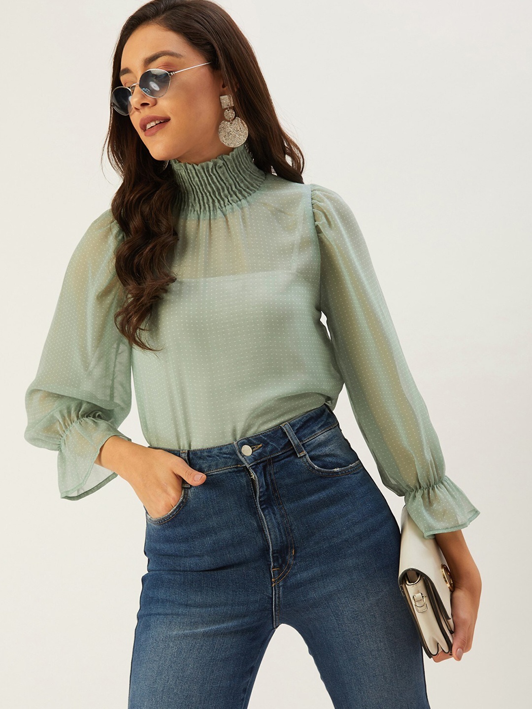 ANVI Be Yourself Women Green Printed Top