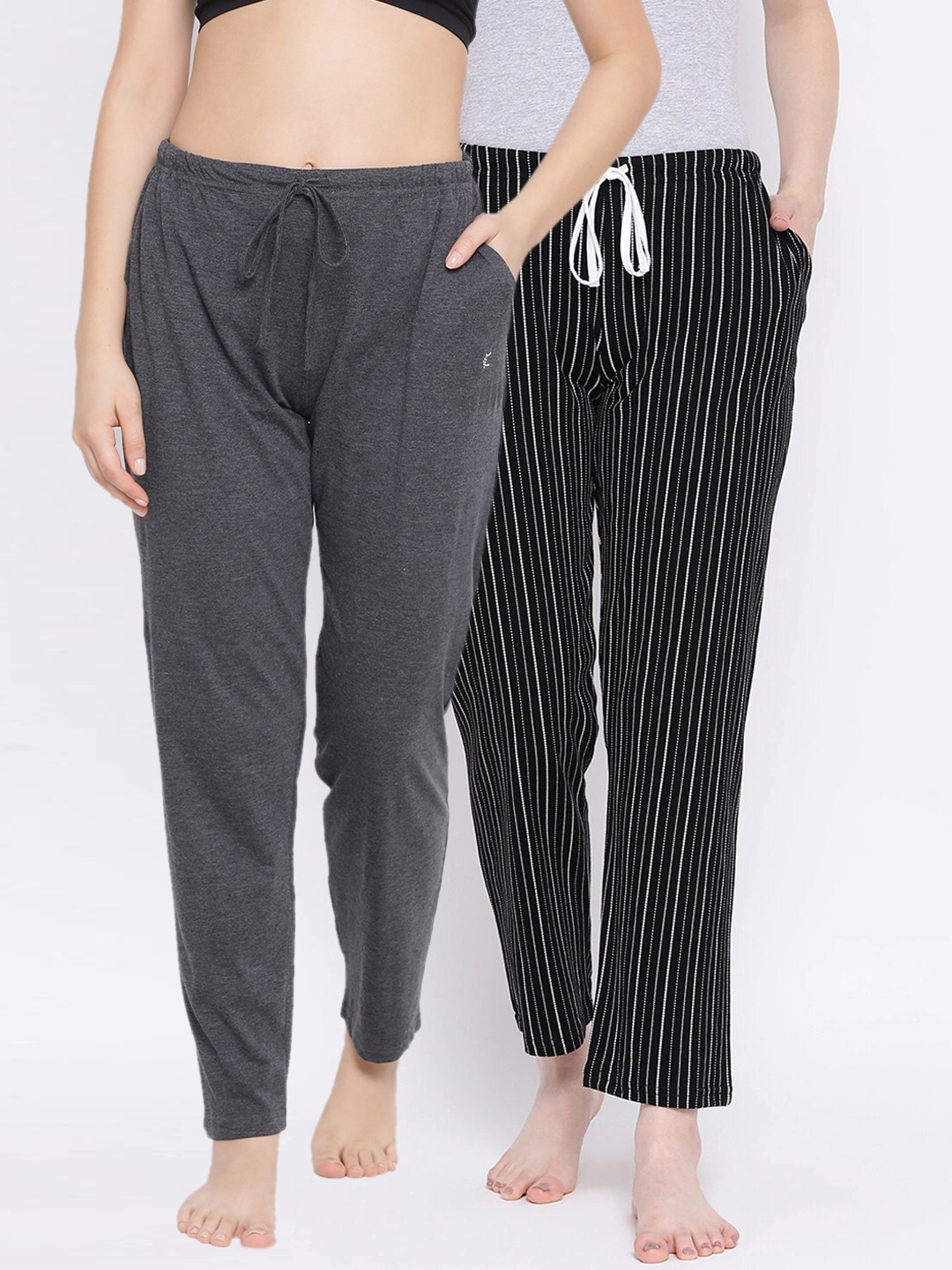 

Kanvin Women Pack of 2 Grey & Black Lounge Pants