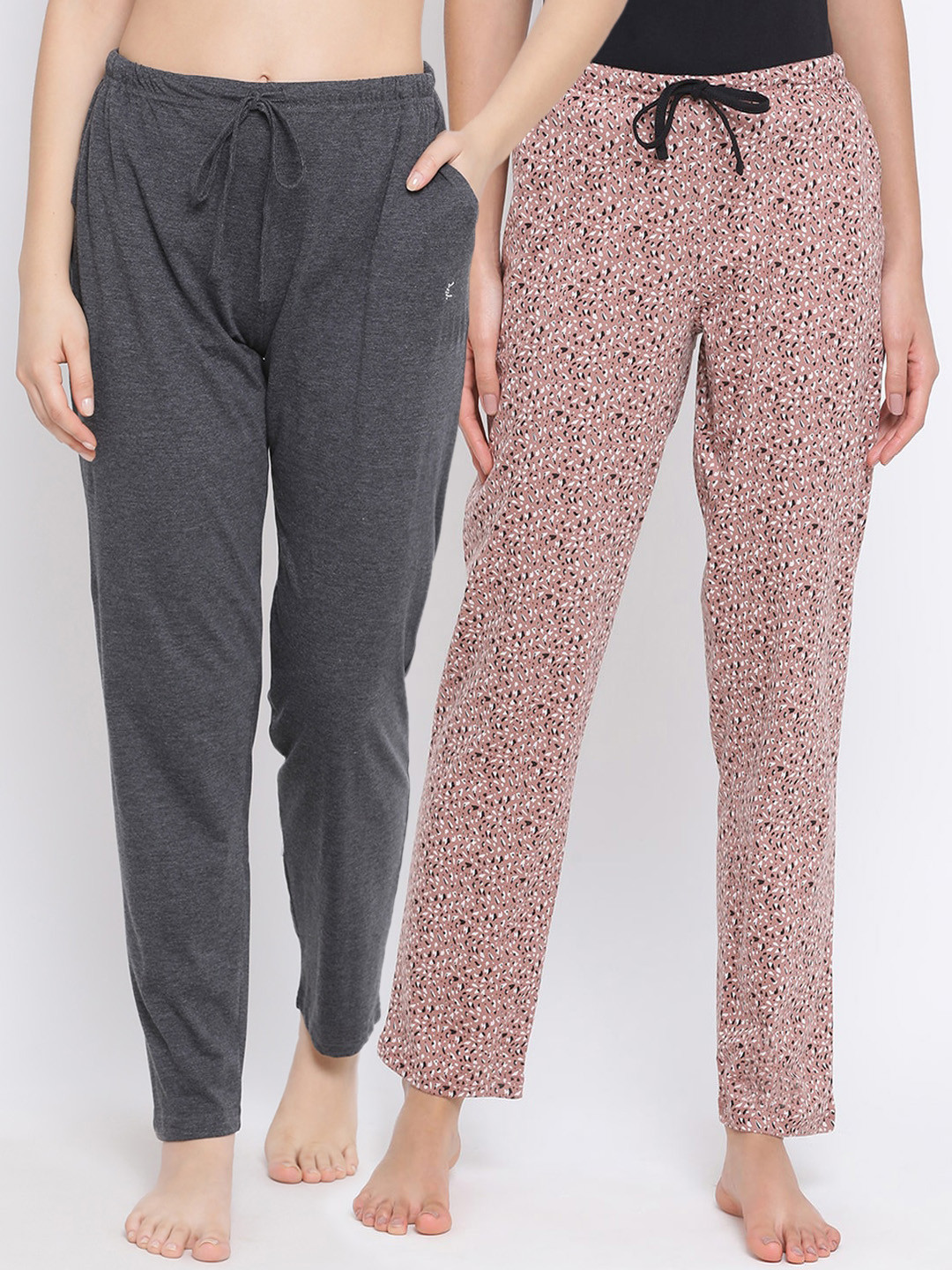 

Kanvin Women Pack Of 2 Printed Lounge Pants, Charcoal
