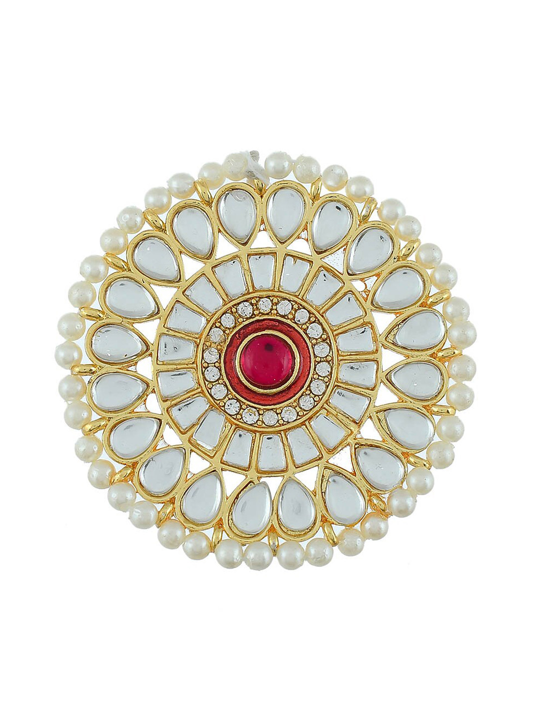 

Silvermerc Designs Women Gold-Plated White & Red Kundan Studded Meenakari Finger Ring