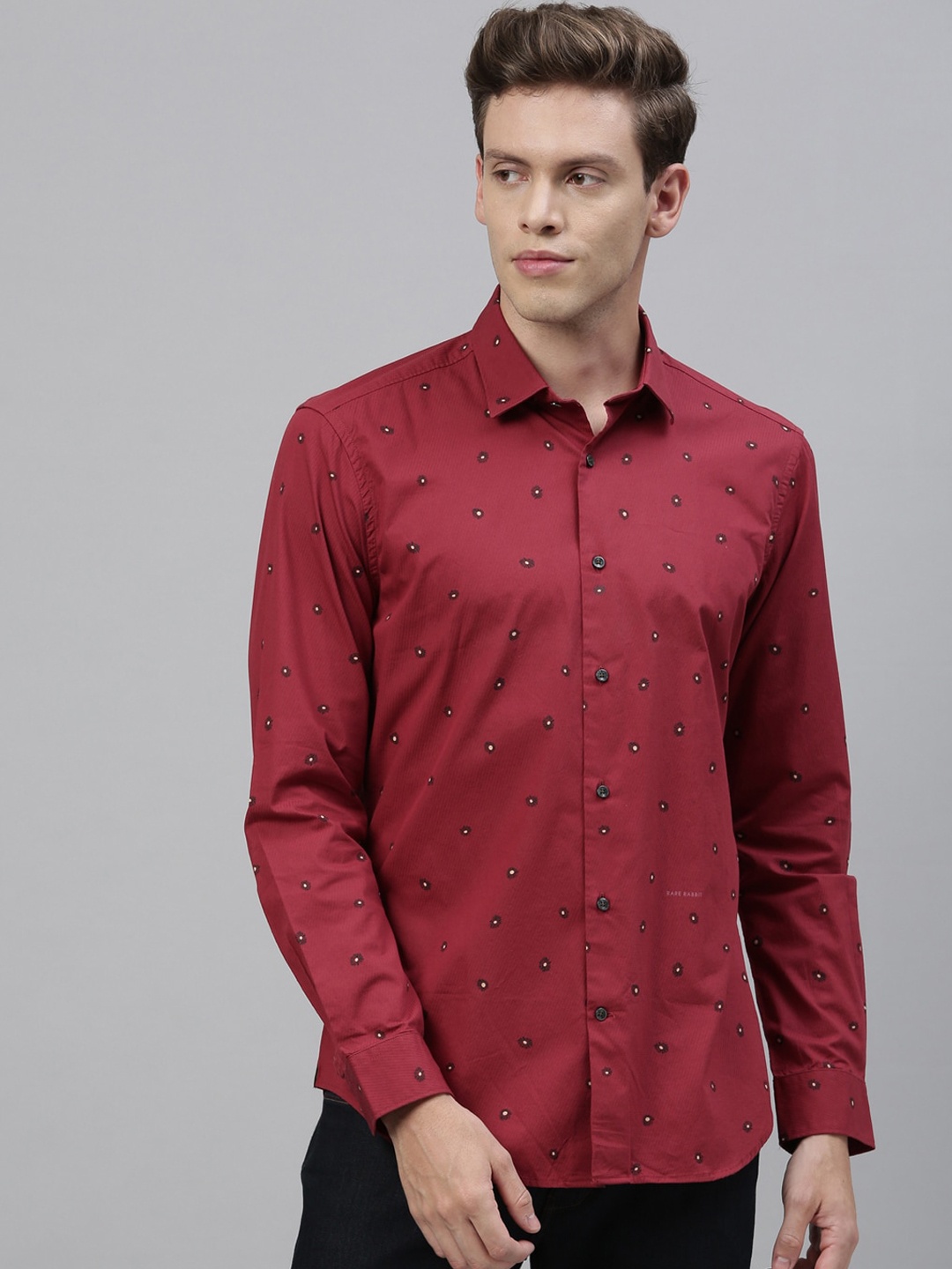 

RARE RABBIT Men Red Tailored Fit Printed Casual Shirt