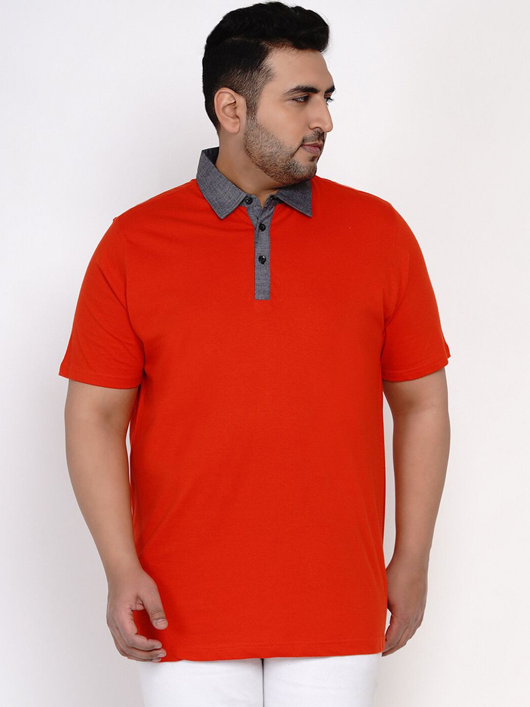 

Santonio Men Plus Size Orange Solid Polo Collar Tshirt