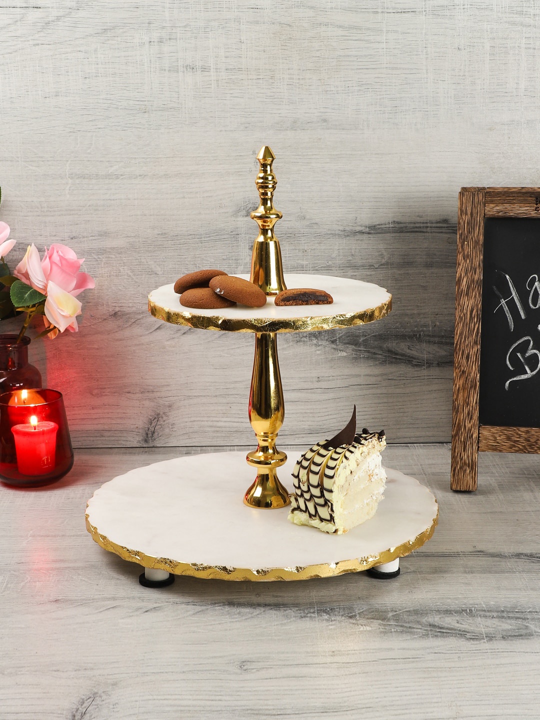 

NikkisPride White & Gold-Toned Two-Tier Cake Stand