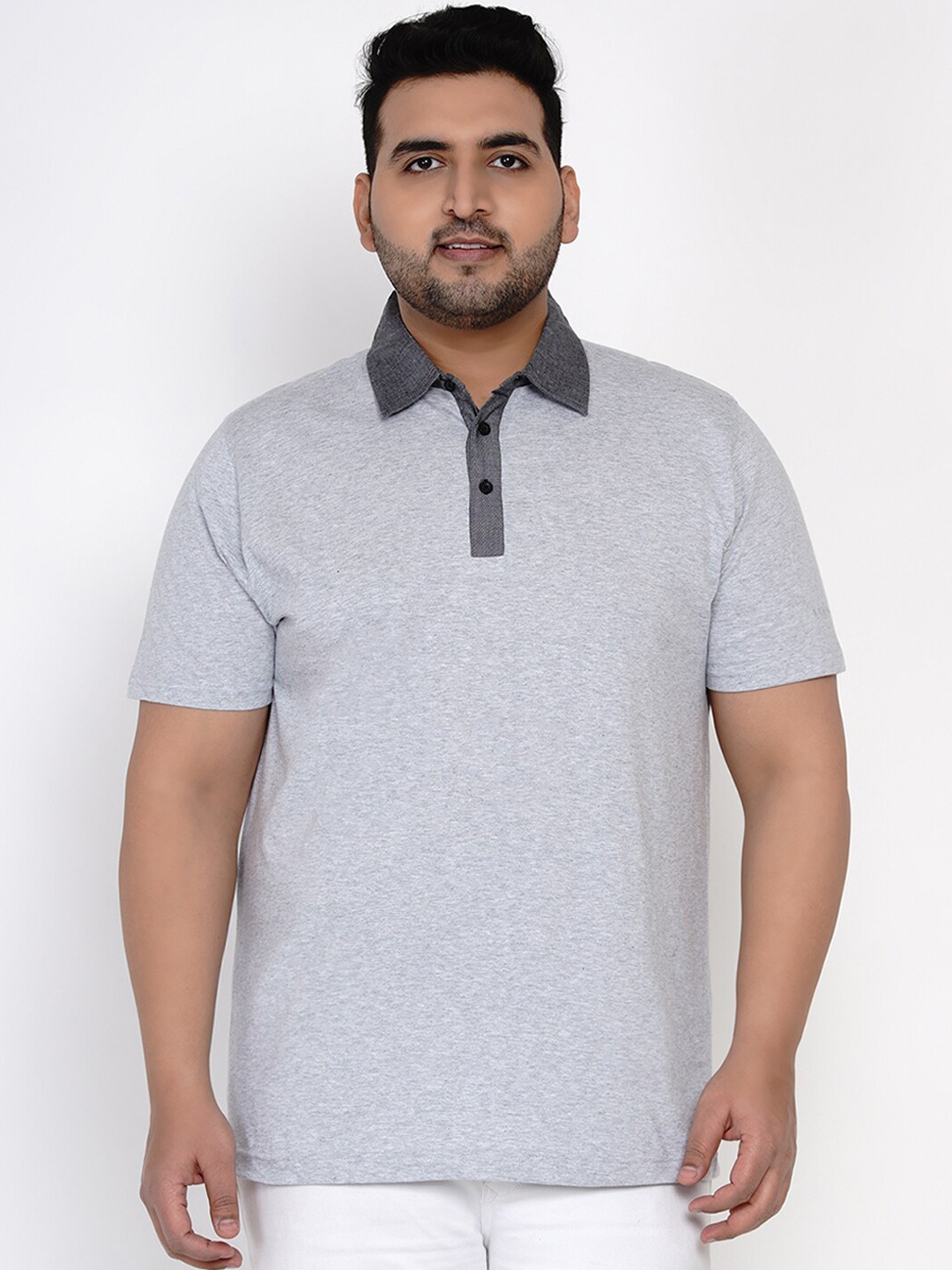 

Santonio Men Plus Size Grey Solid Polo Collar T-shirt