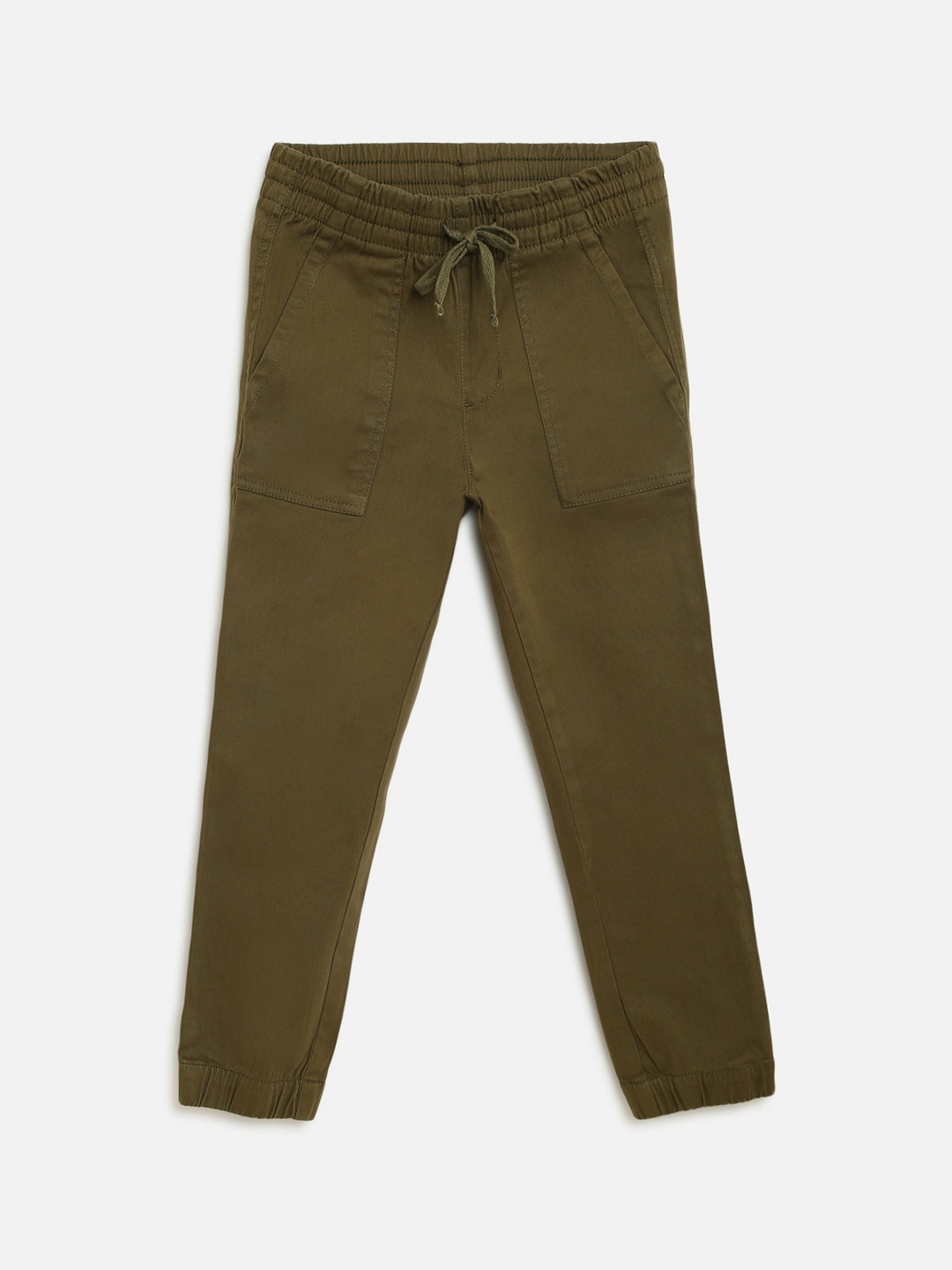 

Campana Boys Olive Green Regular Fit Cotton Solid Joggers