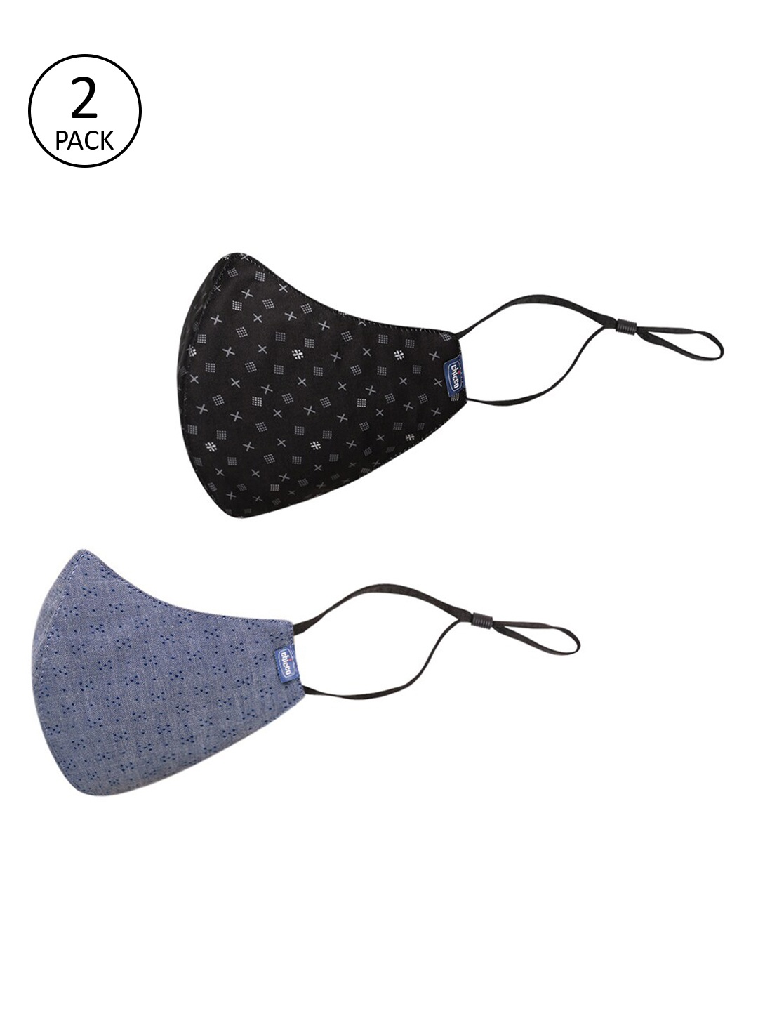 

Chicco Kids Pack Of 2 Blue & Black Printed 6-Ply Reusable Cloth Masks