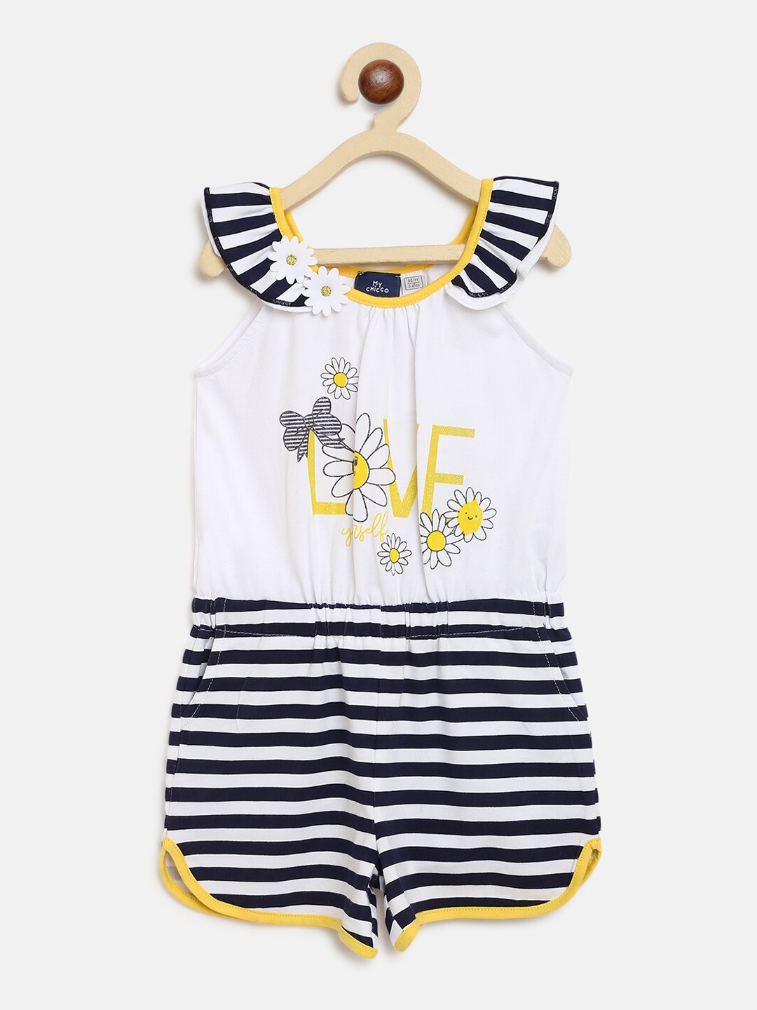 

Chicco Girls White & Blue Striped Playsuit