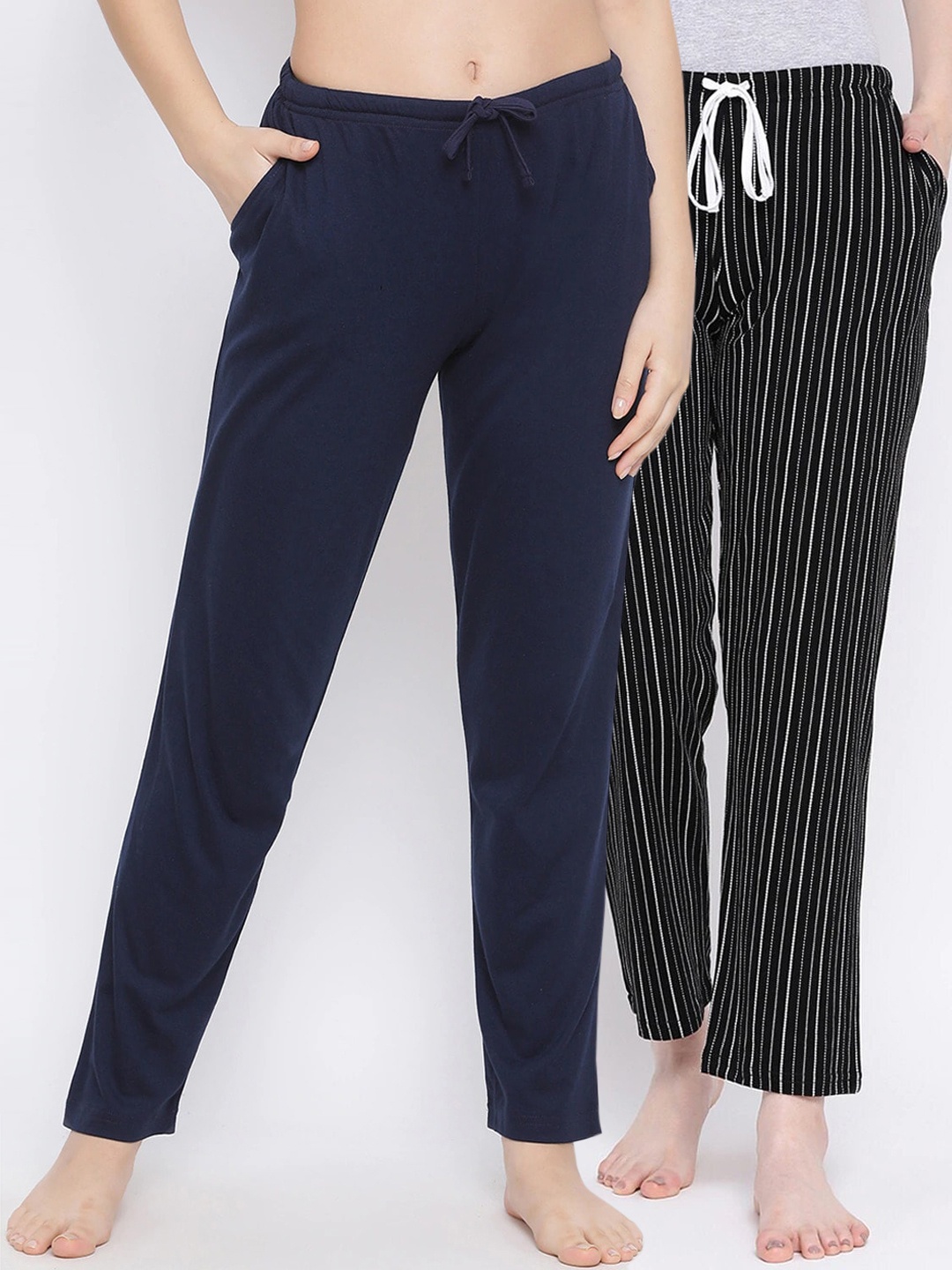 

Kanvin Women Pack Of 2 Solid Lounge Pants, Navy blue
