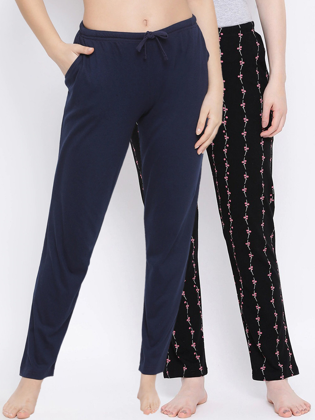 

Kanvin Women Pack Of 2 Solid Lounge Pants, Navy blue